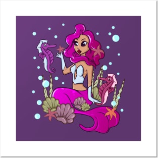 Mermaid Seahorse Cute Ocean Mythical Magical Posters and Art